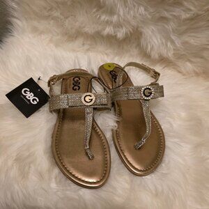 GBG Los Angeles Women's Gold Shimmer sandals Gladiator Walking Ankle Strap Size